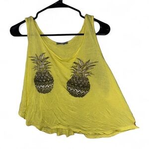 Charlotte Russe Pineapple Graphic Tank Top Yellow Flowy Size M